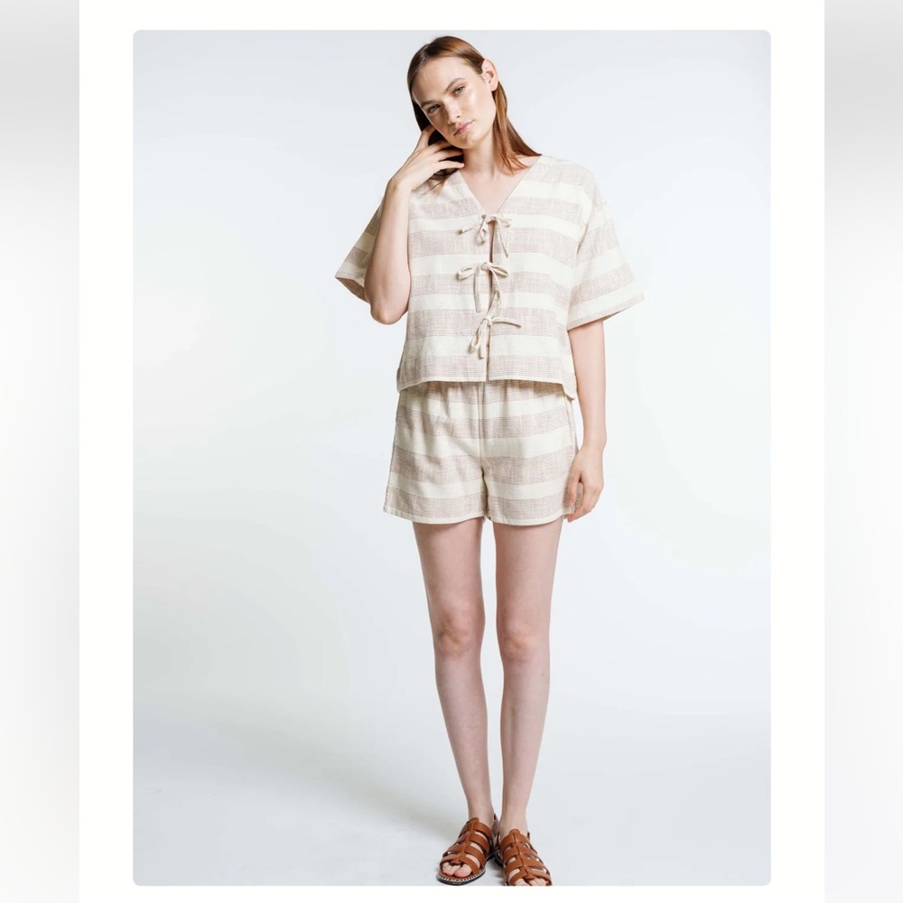 Laude the Label Baker Top and Everyday Short Set in Ticker Terracotta Stripe